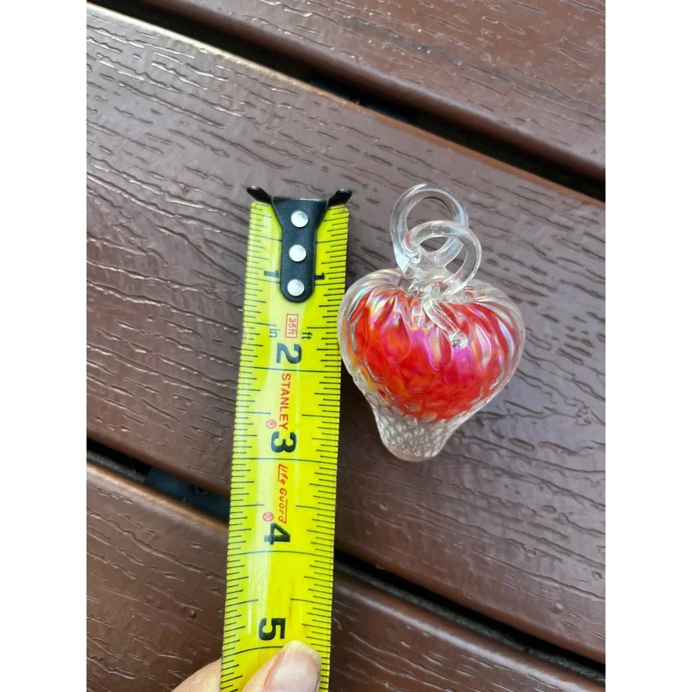 Artisan Hand Blown Iridescent Glass Strawberry Ornament Suncatcher Red Clear